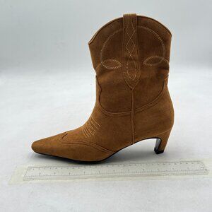 Brown Square Toe Comfort Kitten Low Heel Ankle Boot Pull On Winter Bootie